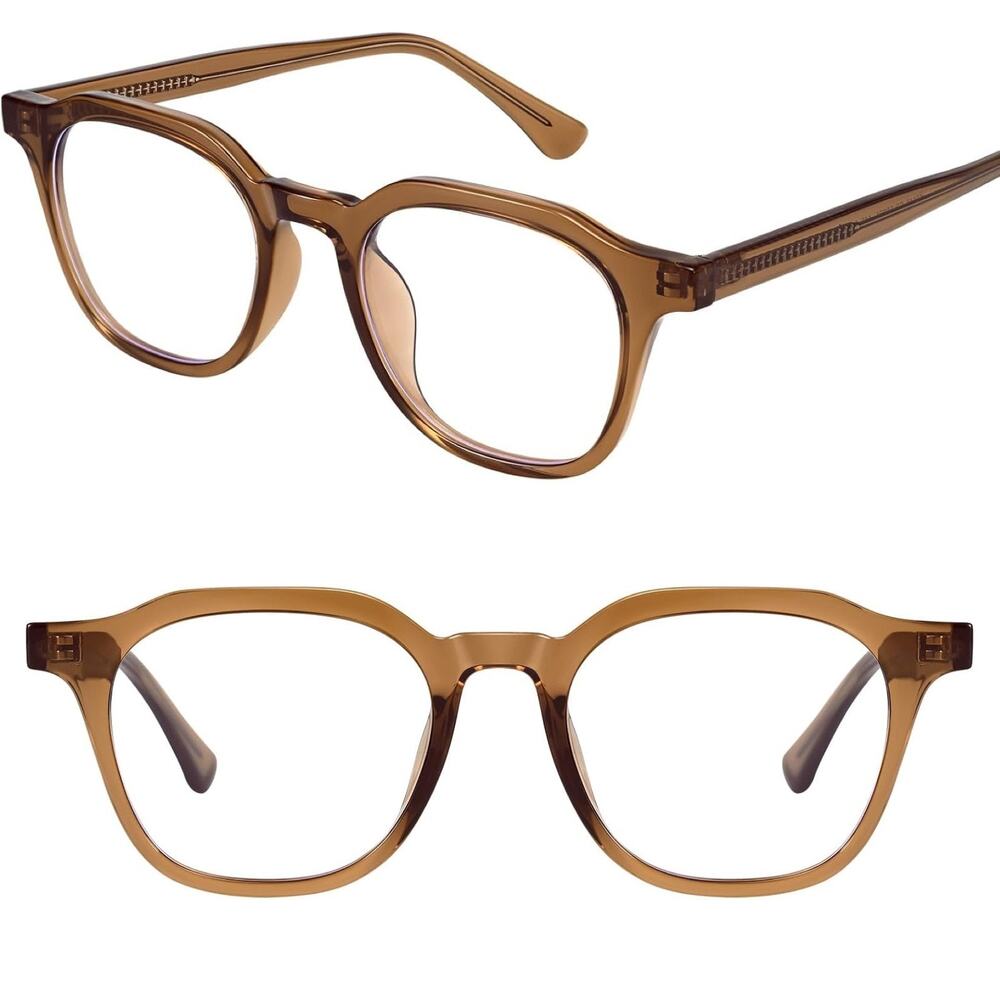 Modern Unisex Brown Clear Lens Square Blue Light Blocking TR90 Eye Glasses